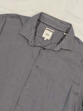 WRK Button Down Long Sleeve Shirt Mens neck 17 sz 34 White Navy 4 Way Stretch